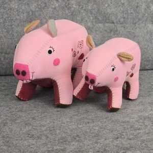 Nook Nook Pig Corduroy Decor  Small Pink Rustic Floral Embroidered Set NOS